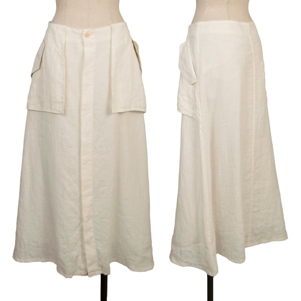 Y's Linen Out Pocket Design Midi Skirt Off-White Size 2