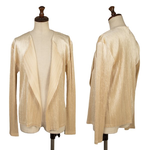 PLEATS PLEASE Velour Pleated Cardigan Beige Size 4