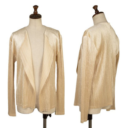 PLEATS PLEASE Velour Pleated Cardigan Beige Size 4
