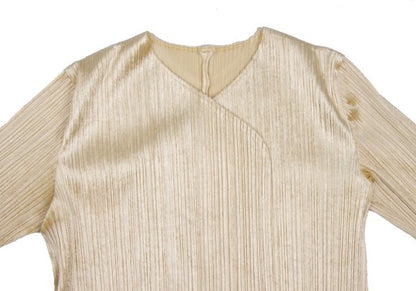 PLEATS PLEASE Velour Pleated Cardigan Beige Size 4