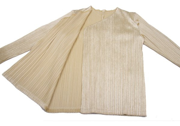 PLEATS PLEASE Velour Pleated Cardigan Beige Size 4