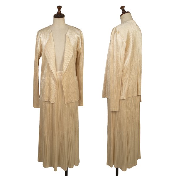 PLEATS PLEASE Velour Pleated Cardigan Beige Size 4