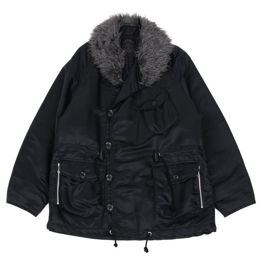 s'yte Faux Fur Shawl Collar Nylon Blouson Black Size 3