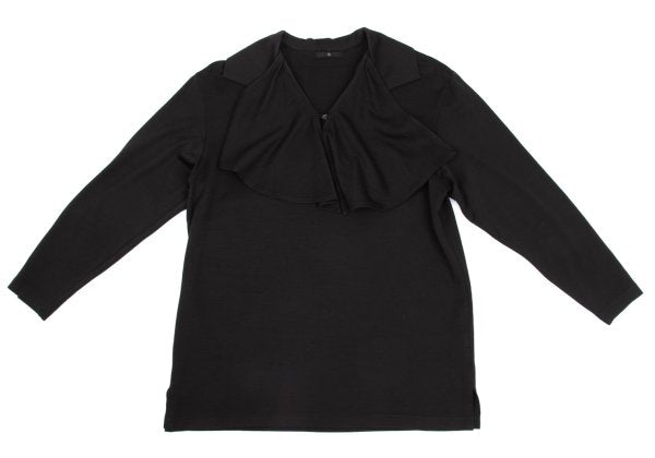 Y's Wool Drape Neck Skipper Short Sleeve Dark Brown Size M
