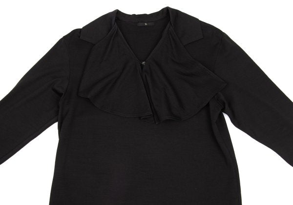 Y's Wool Drape Neck Skipper Short Sleeve Dark Brown Size M