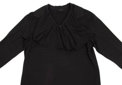 Y's Wool Drape Neck Skipper Short Sleeve Dark Brown Size M