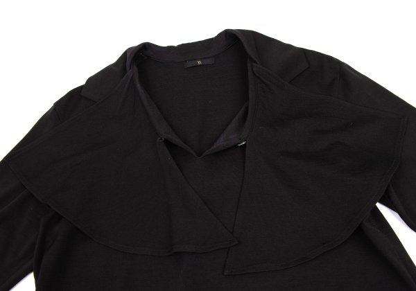 Y's Wool Drape Neck Skipper Short Sleeve Dark Brown Size M
