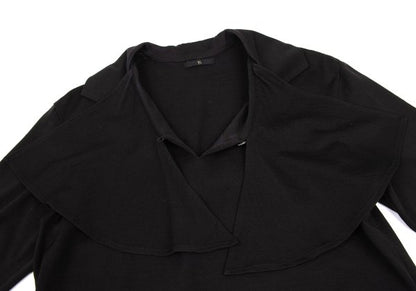 Y's Wool Drape Neck Skipper Short Sleeve Dark Brown Size M