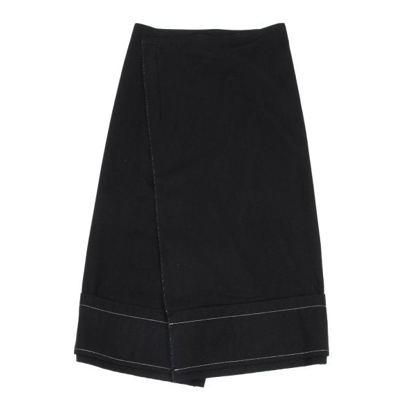 Y's Wool Blend Hem Panel Design Skirt Black Size 3