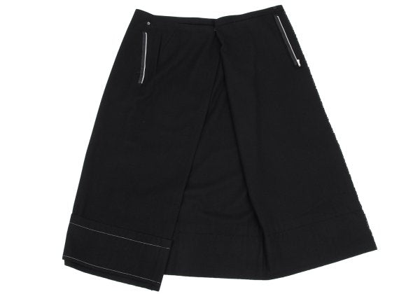 Y's Wool Blend Hem Panel Design Skirt Black Size 3