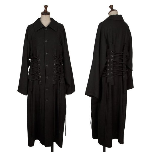 LIMI feu 23AW Flannel Wool Lace-Up Design Coat Black Size 2