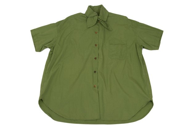 gigli Cotton Ribbon Neck Short Sleeve Yellow Green Shirt Size S