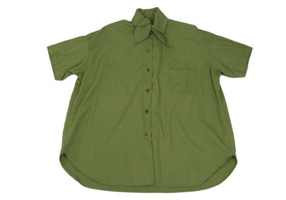 gigli Cotton Ribbon Neck Short Sleeve Yellow Green Shirt Size S
