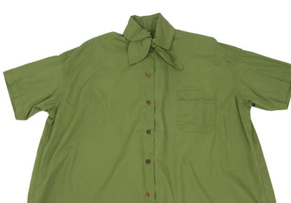 gigli Cotton Ribbon Neck Short Sleeve Yellow Green Shirt Size S