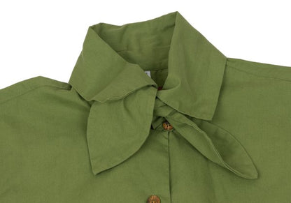 gigli Cotton Ribbon Neck Short Sleeve Yellow Green Shirt Size S
