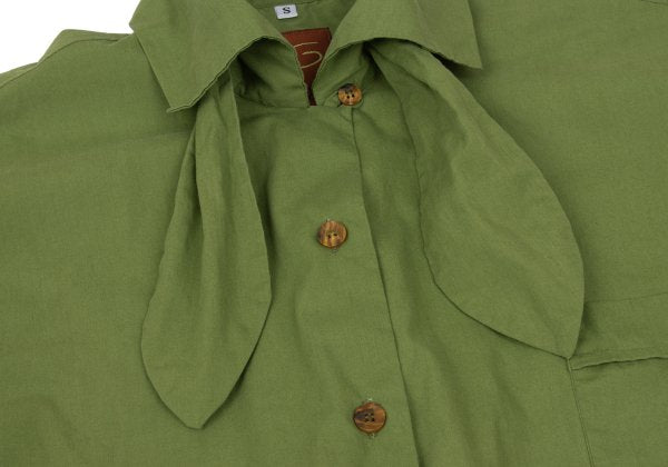 gigli Cotton Ribbon Neck Short Sleeve Yellow Green Shirt Size S