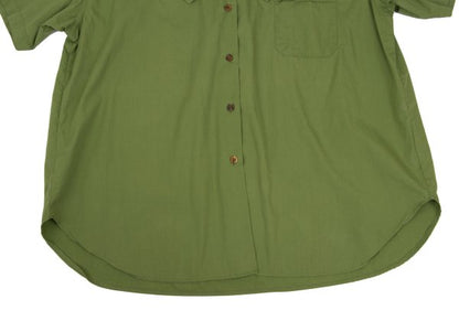 gigli Cotton Ribbon Neck Short Sleeve Yellow Green Shirt Size S