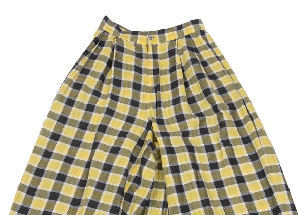 ISSEY MIYAKE Cotton Linen Check Pants Yellow Black Size M
