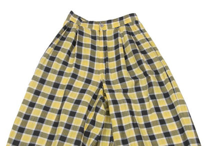 ISSEY MIYAKE Cotton Linen Check Pants Yellow Black Size M