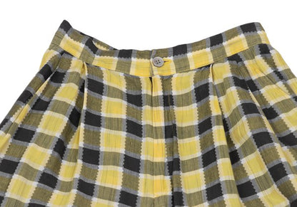 ISSEY MIYAKE Cotton Linen Check Pants Yellow Black Size M