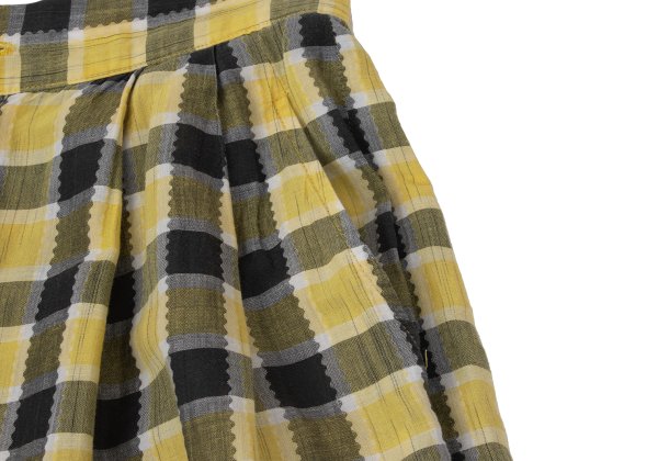 ISSEY MIYAKE Cotton Linen Check Pants Yellow Black Size M