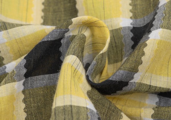 ISSEY MIYAKE Cotton Linen Check Pants Yellow Black Size M