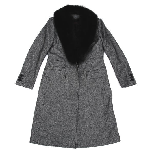 yoshie inaba Birdseye Weave Fur Collar Coat Black Size 9