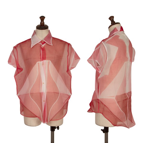 Y's Fold Print Sheer Button-Up Shirt Red Size 3