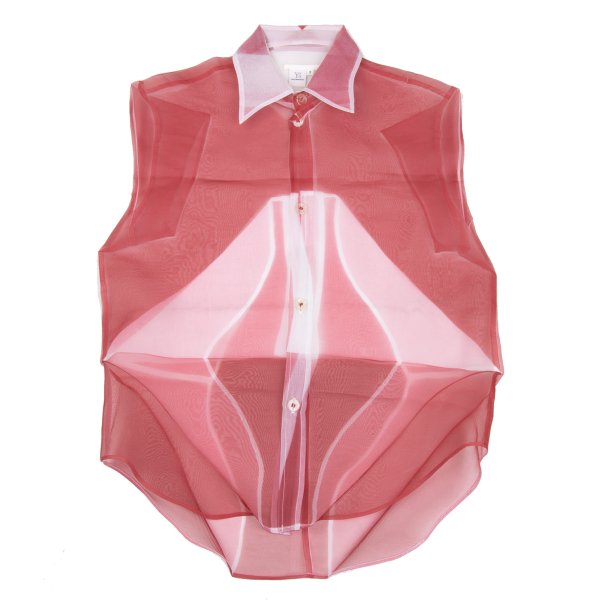 Y's Fold Print Sheer Button-Up Shirt Red Size 3