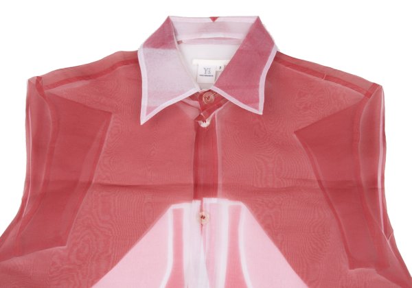 Y's Fold Print Sheer Button-Up Shirt Red Size 3