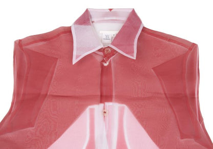 Y's Fold Print Sheer Button-Up Shirt Red Size 3