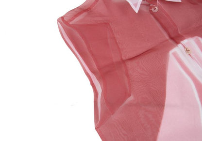 Y's Fold Print Sheer Button-Up Shirt Red Size 3