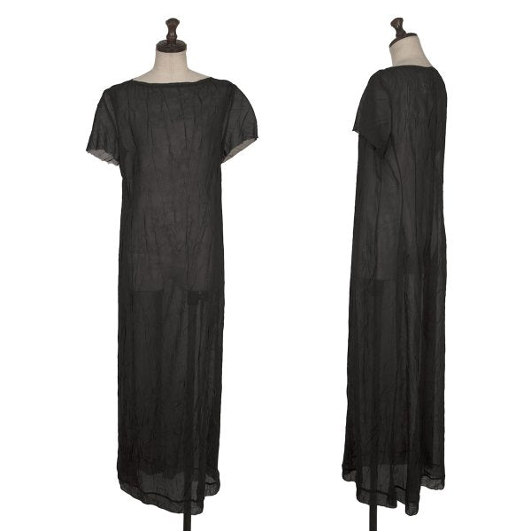 Y's Polyester Crinkled Sheer Midi Dress Black Size 3