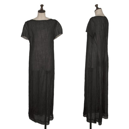 Y's Polyester Crinkled Sheer Midi Dress Black Size 3