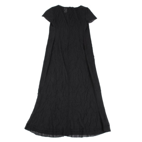 Y's Polyester Crinkled Sheer Midi Dress Black Size 3