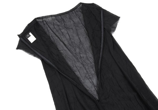 Y's Polyester Crinkled Sheer Midi Dress Black Size 3