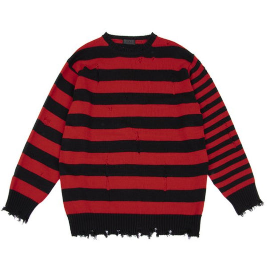 s'yte 23AW Damaged Asymmetrical Stripe Knit Red/Black Size 3