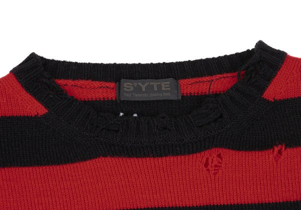 s'yte 23AW Damaged Asymmetrical Stripe Knit Red/Black Size 3