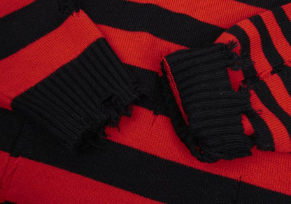 s'yte 23AW Damaged Asymmetrical Stripe Knit Red/Black Size 3