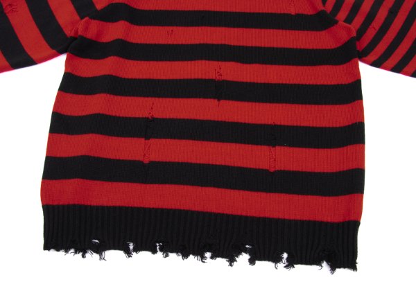 s'yte 23AW Damaged Asymmetrical Stripe Knit Red/Black Size 3
