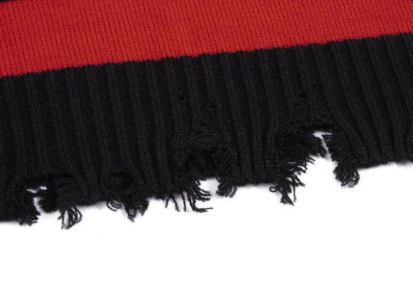 s'yte 23AW Damaged Asymmetrical Stripe Knit Red/Black Size 3