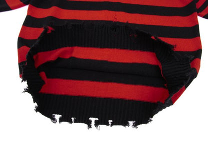 s'yte 23AW Damaged Asymmetrical Stripe Knit Red/Black Size 3
