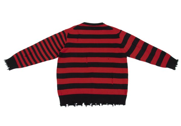 s'yte 23AW Damaged Asymmetrical Stripe Knit Red/Black Size 3