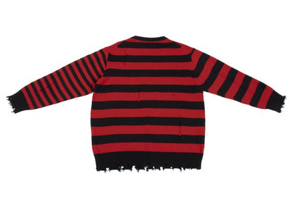 s'yte 23AW Damaged Asymmetrical Stripe Knit Red/Black Size 3
