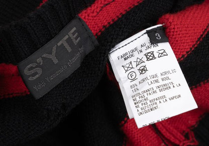 s'yte 23AW Damaged Asymmetrical Stripe Knit Red/Black Size 3