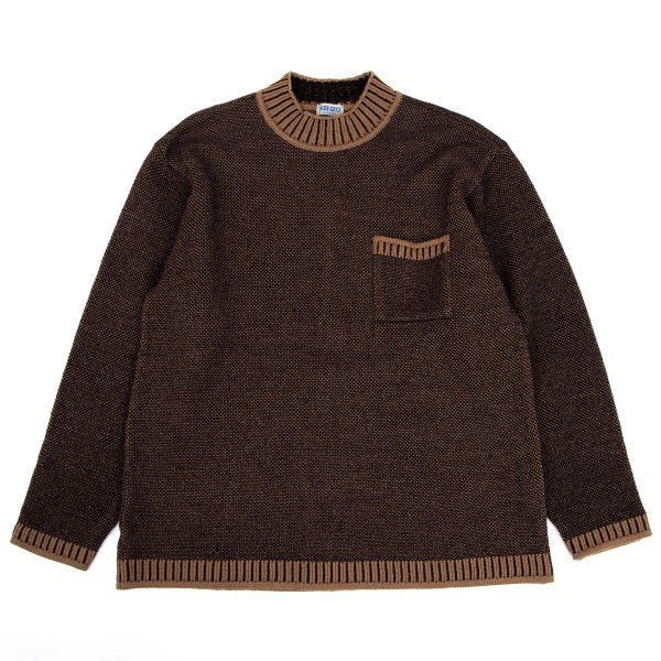 KENZO HOMME Wool Blend Patch Pocket Mock Knit Brown Size M