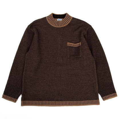 KENZO HOMME Wool Blend Patch Pocket Mock Knit Brown Size M