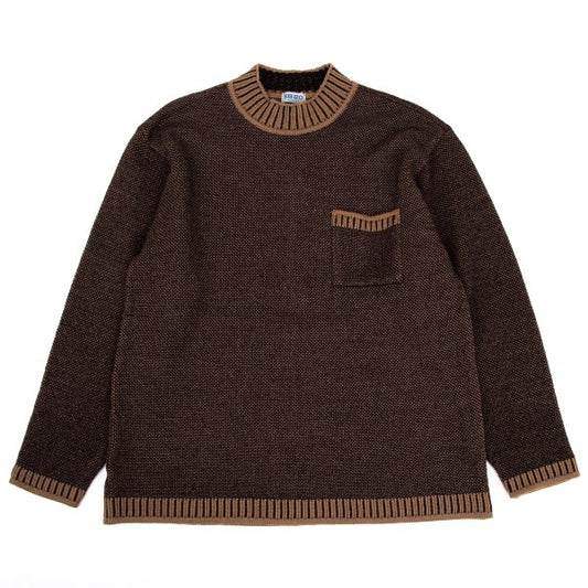 KENZO HOMME Wool Blend Patch Pocket Mock Knit Brown Size M