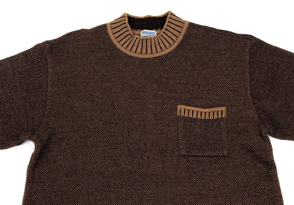 KENZO HOMME Wool Blend Patch Pocket Mock Knit Brown Size M