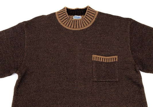 KENZO HOMME Wool Blend Patch Pocket Mock Knit Brown Size M